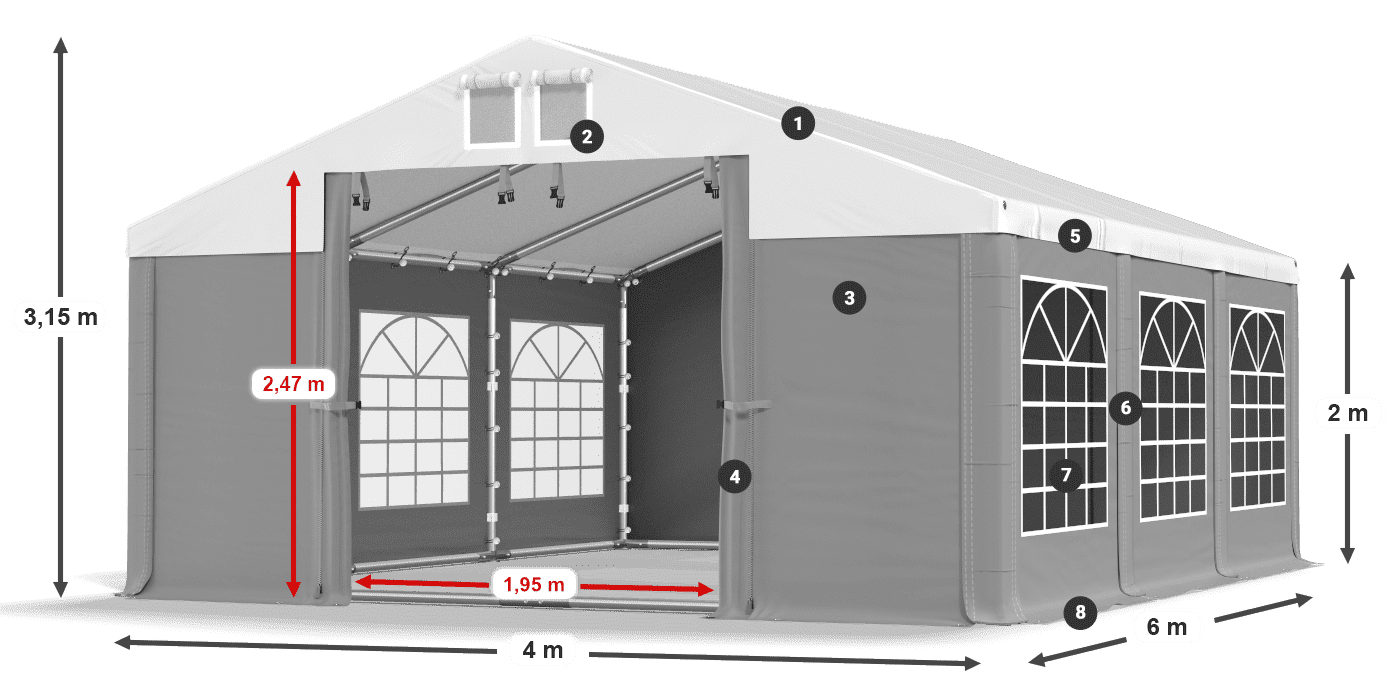 Střecha: FR 620 PVC Stěny: SD 500 PVC 2m legenda