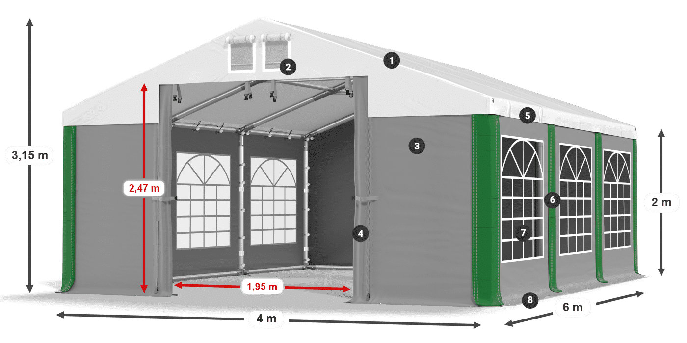 Střecha: FR 620 PVC Stěny: SD 500 PVC 2m legenda