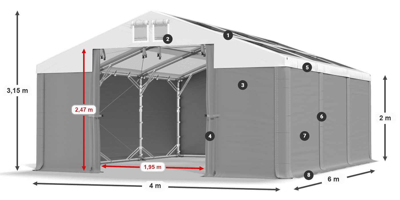 Střecha: MS T 580 PVC Stěny: FR 620 PVC 2m legenda