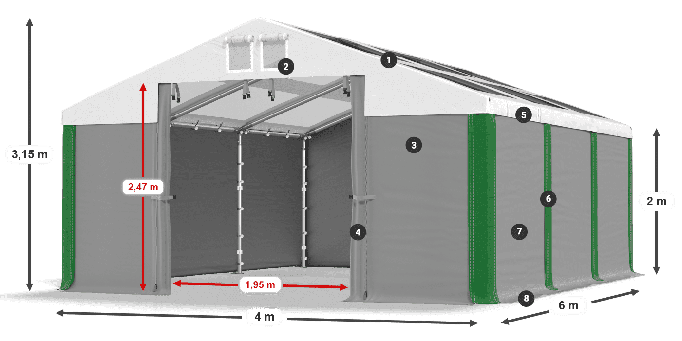 Střecha: MS T 580 PVC Stěny: FR 620 PVC 2m legenda