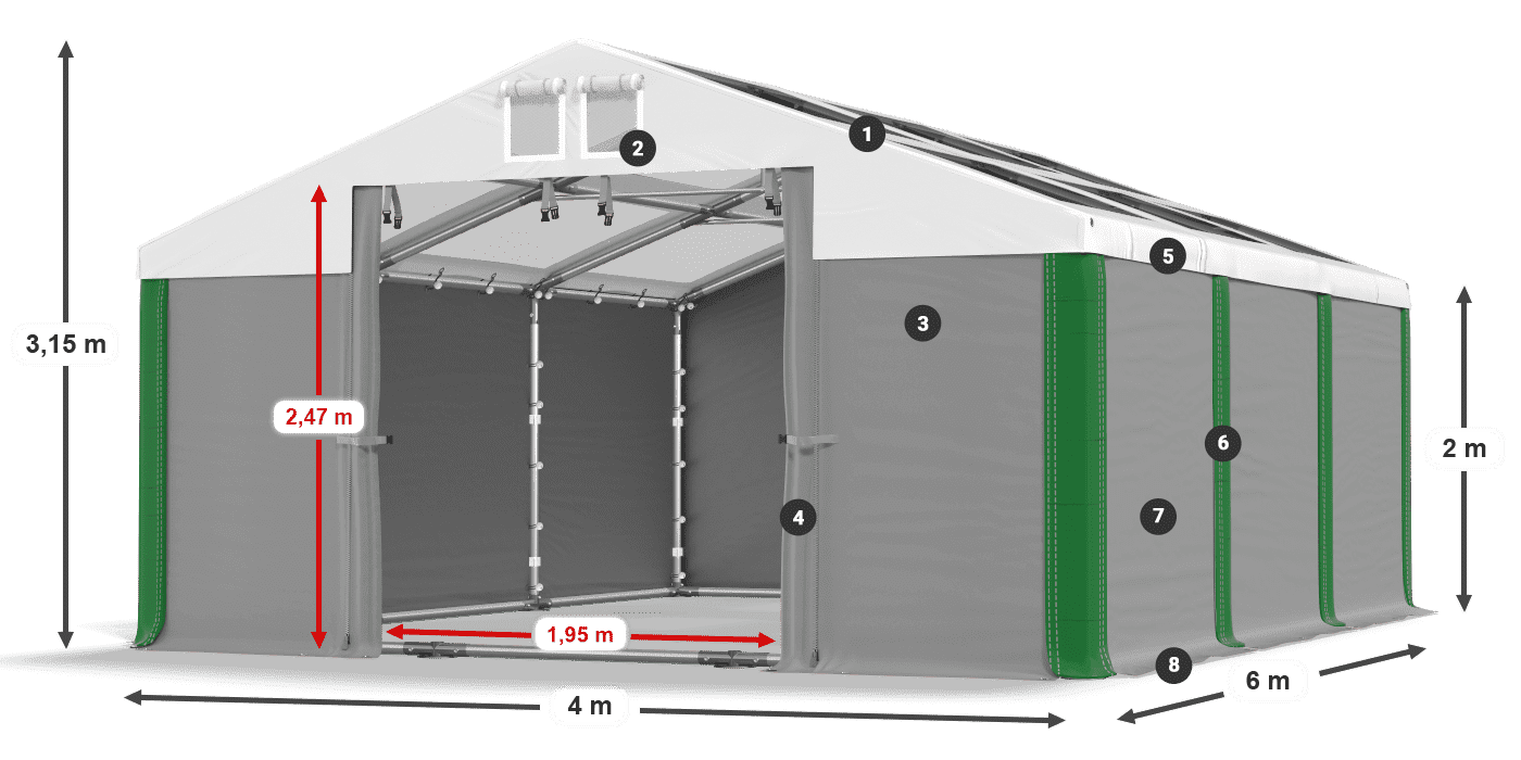 Střecha: MS T 580 PVC Stěny: FR 620 PVC 2m legenda