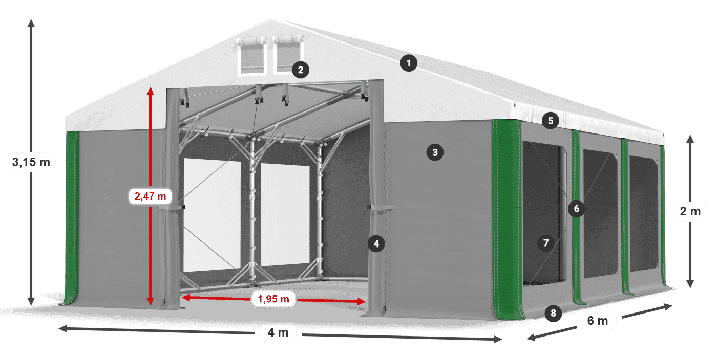 Střecha: MS 580 PVC Stěny: MS 580 PVC 2m legenda