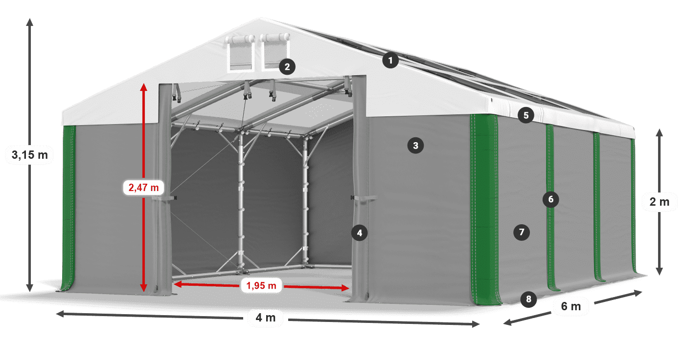 Střecha: MS T 580 PVC Stěny: SD 500 PVC 2m legenda