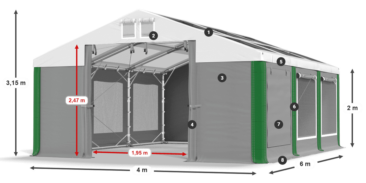 Střecha: MS T 580 PVC Stěny: SDM 500 PVC 2m legenda