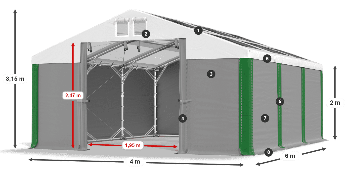 Střecha: MS T 580 PVC Stěny: SD 500 PVC 2m legenda