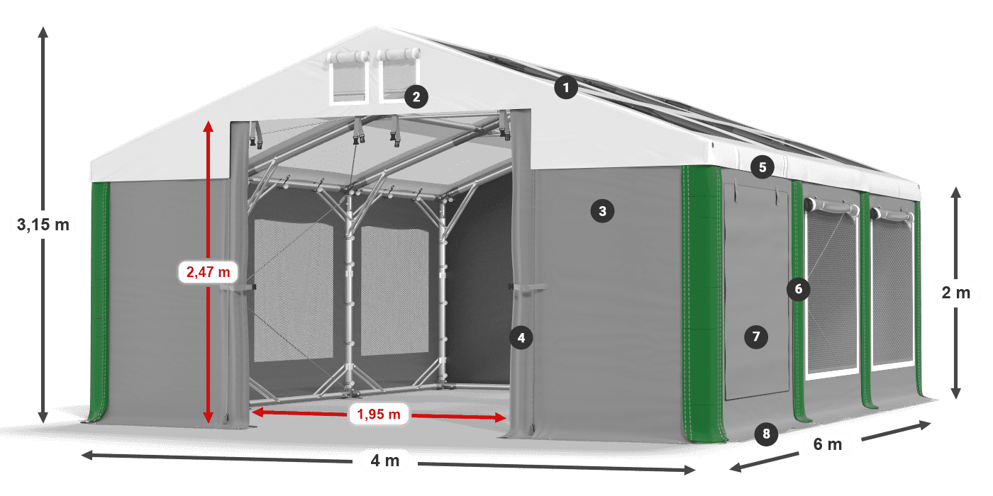 Střecha: MS T 580 PVC Stěny: SDM 500 PVC 2m legenda