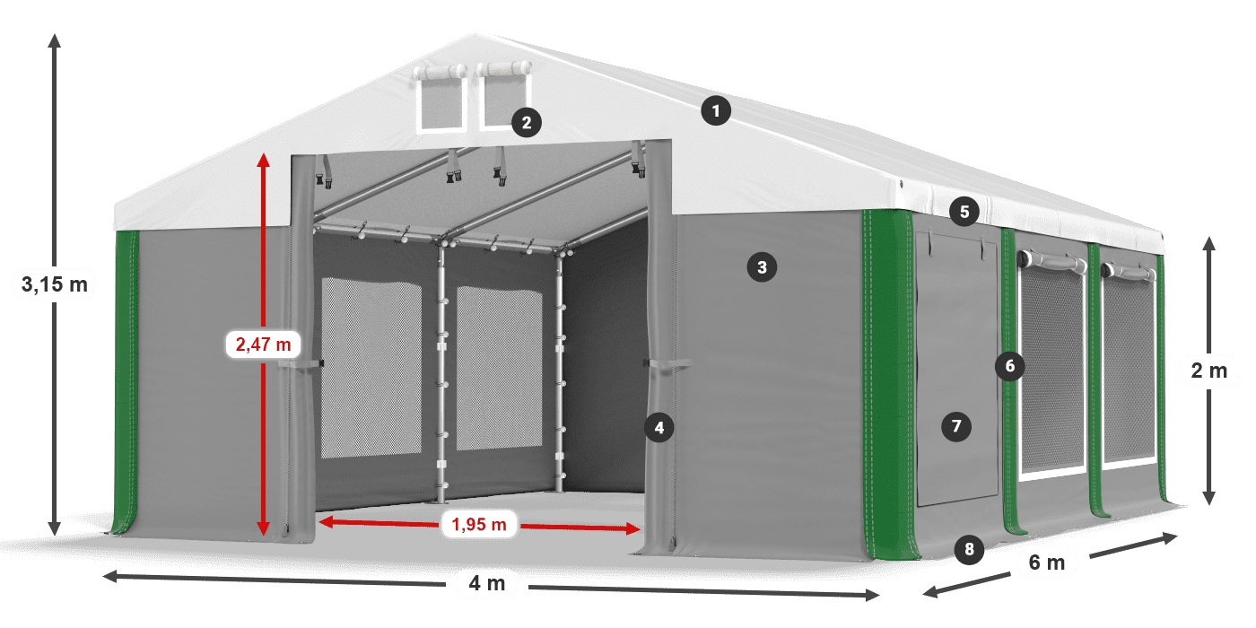 Střecha: MS 580 PVC Stěny: SD M 500 PVC 2m legenda