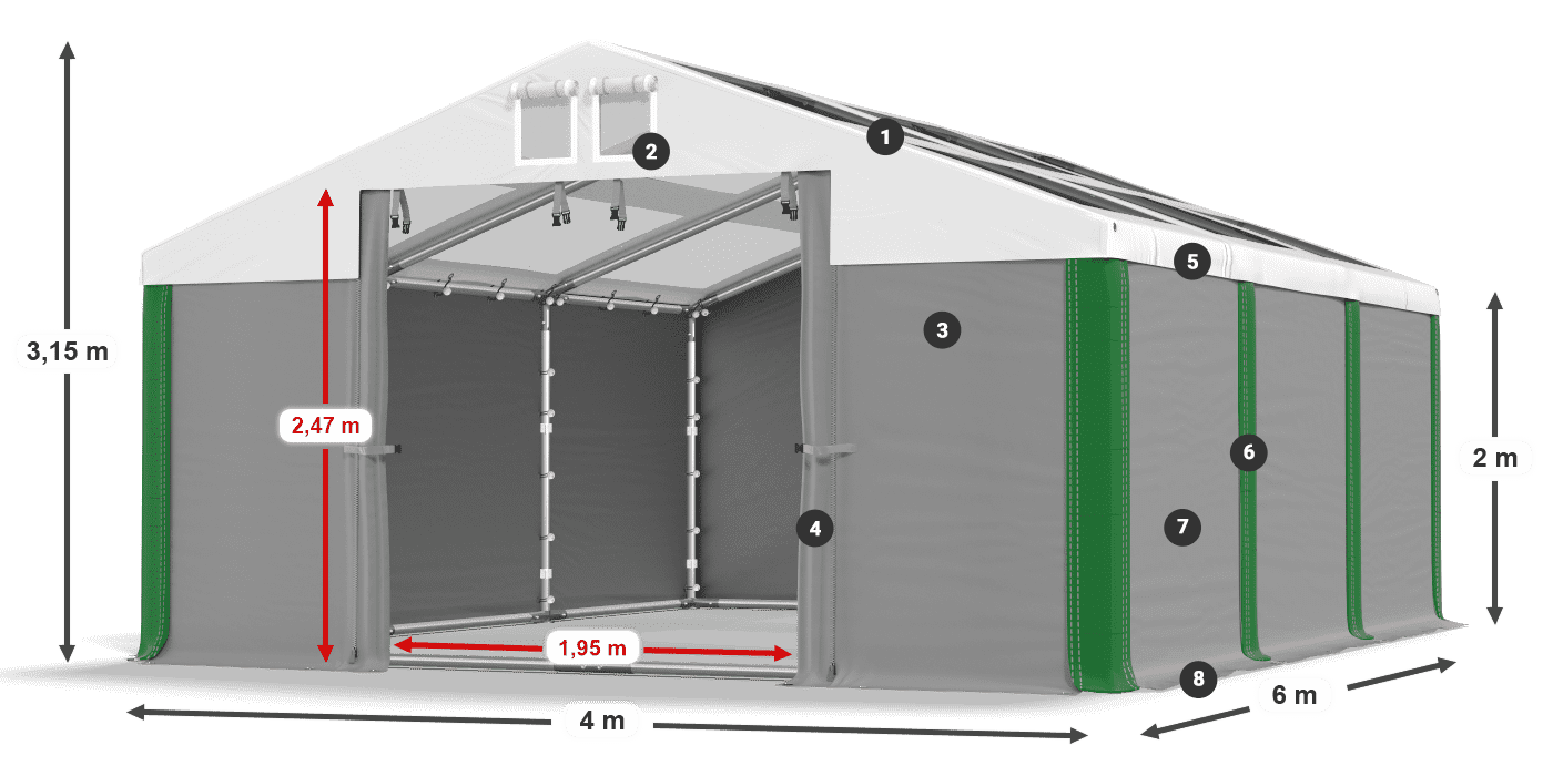 Střecha: MS T 580 PVC Stěny: SD 500 PVC 2m legenda
