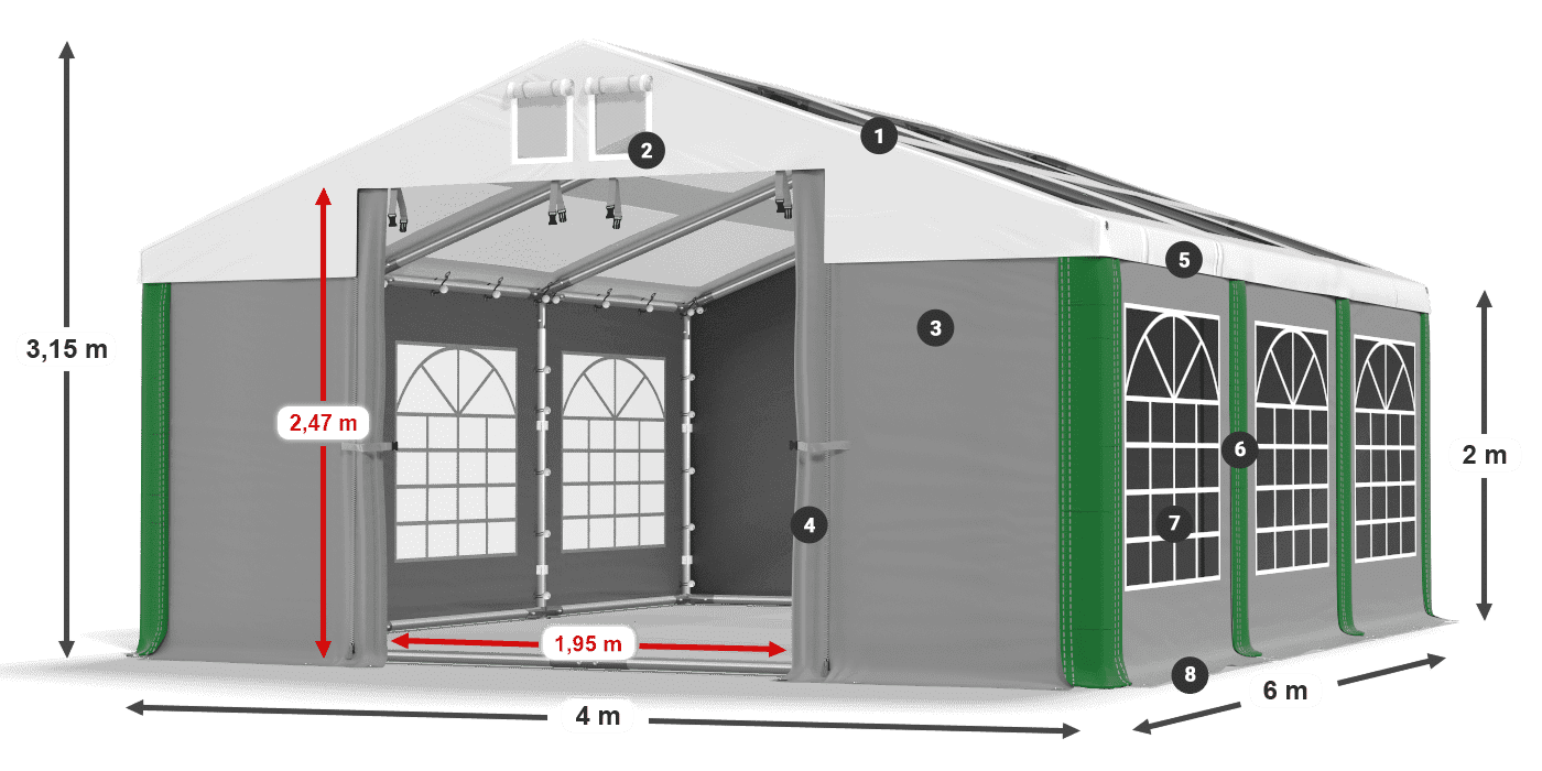 Střecha: MS 580 PVC Stěny: SD 500 PVC 2m legenda