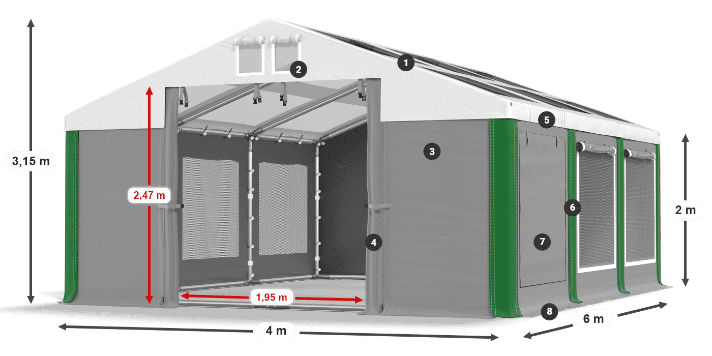 Střecha: MS T 580 PVC Stěny: SDM 500 PVC 2m legenda