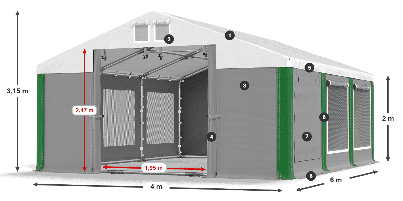 Střecha: MS 580 PVC Stěny: SD M 500 PVC 2m legenda