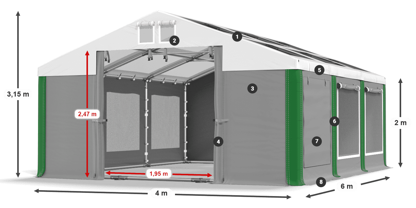 Střecha: MS T 580 PVC Stěny: SDM 500 PVC 2m legenda