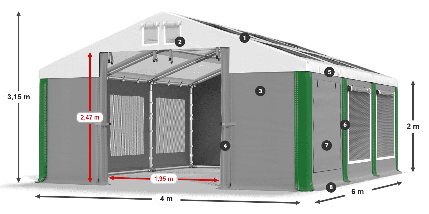 Střecha: MS T 580 PVC Stěny: SDM 500 PVC 2m legenda