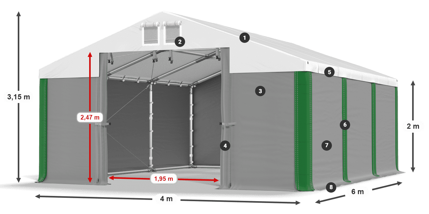 Střecha: MS 580 PVC Stěny: SD 500 PVC 2m legenda
