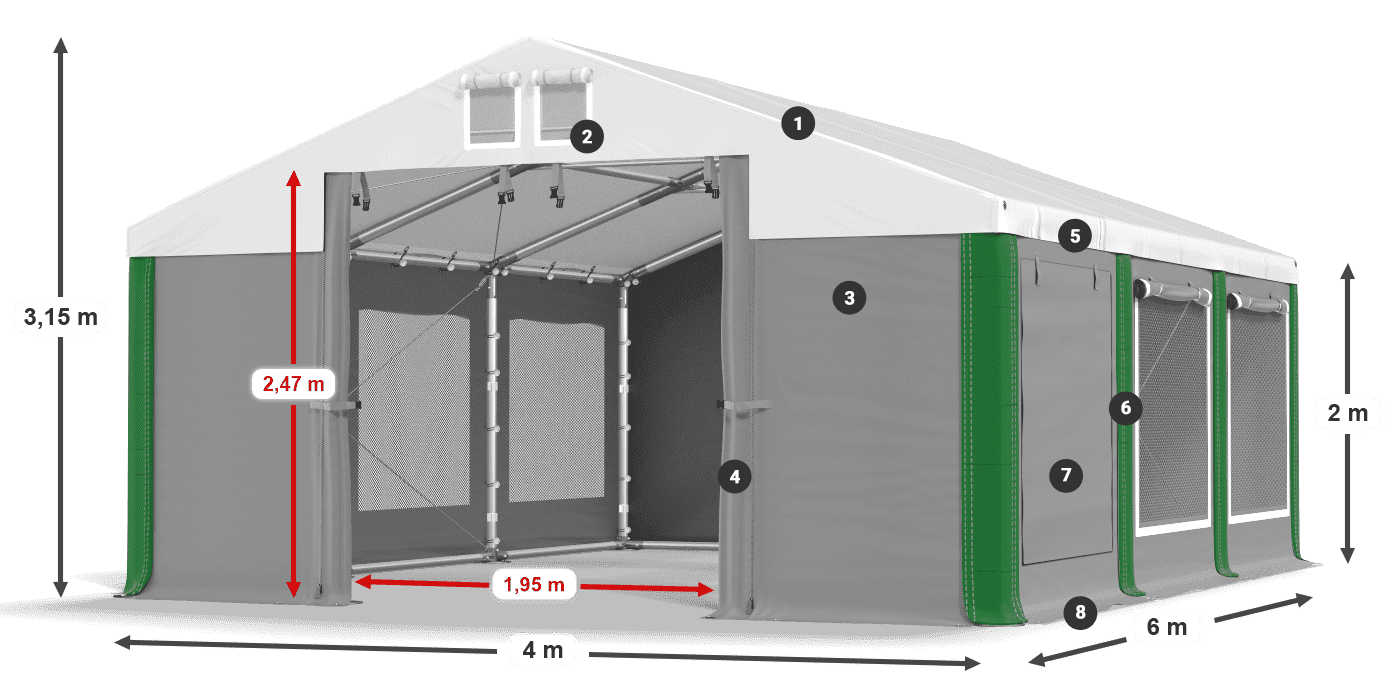 Střecha: MS 580 PVC Stěny: SD M 500 PVC 2m legenda