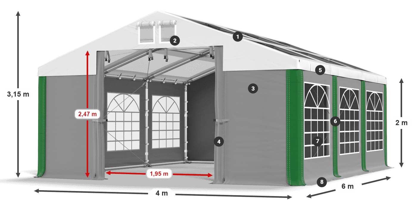 Střecha: MS 580 PVC Stěny: SD 500 PVC 2m legenda