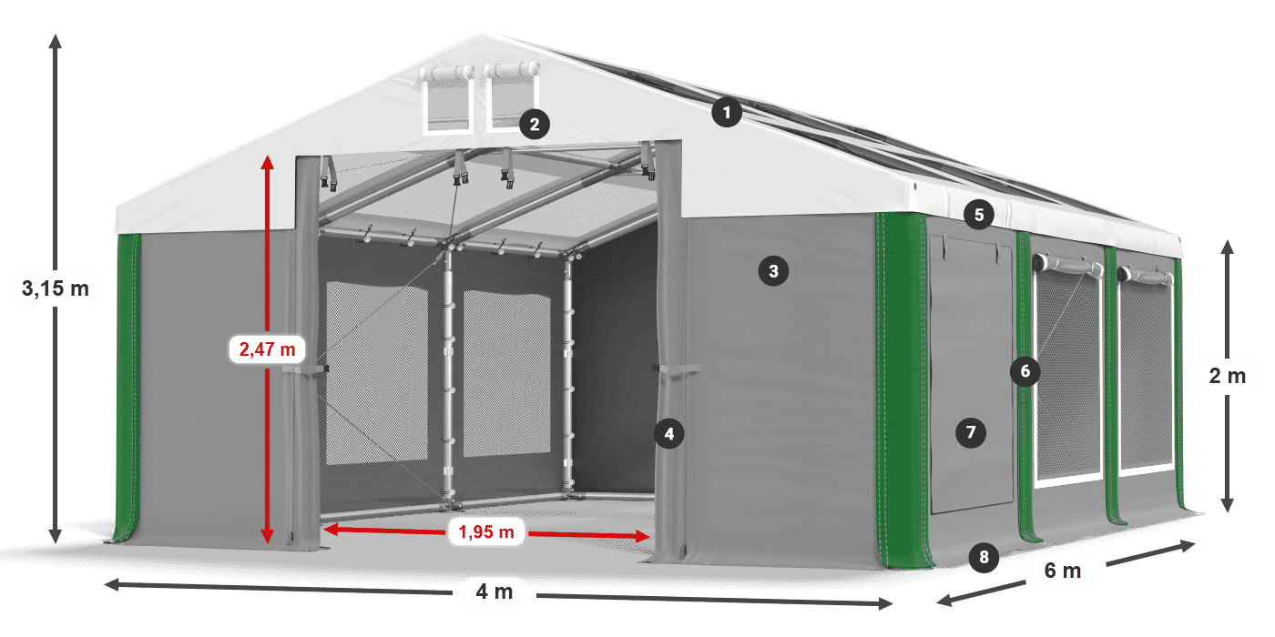 Střecha: MS T 580 PVC Stěny: SDM 500 PVC 2m legenda