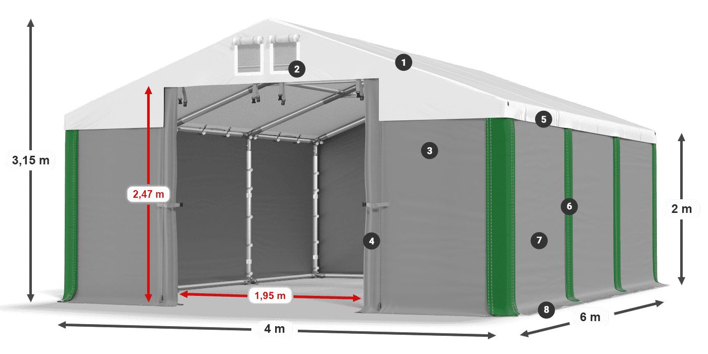 Střecha: SD 560 PVC Stěny: FR 620 PVC legenda 2m