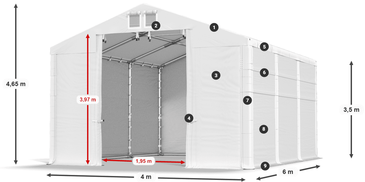 Střecha: FR 620 PVC Stěny: SD 500 PVC 3,5m legenda