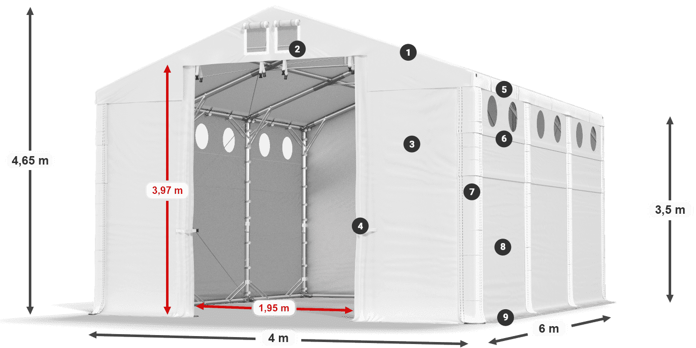 Střecha: SD 560 PVC Stěny: FR O 620 PVC legenda 3,5m