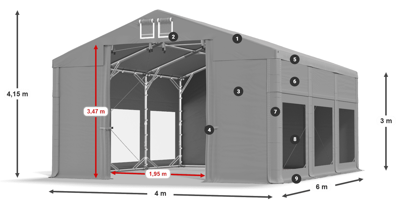 Střecha: FR 620 PVC Stěny: MS 580 PVC 3m legenda