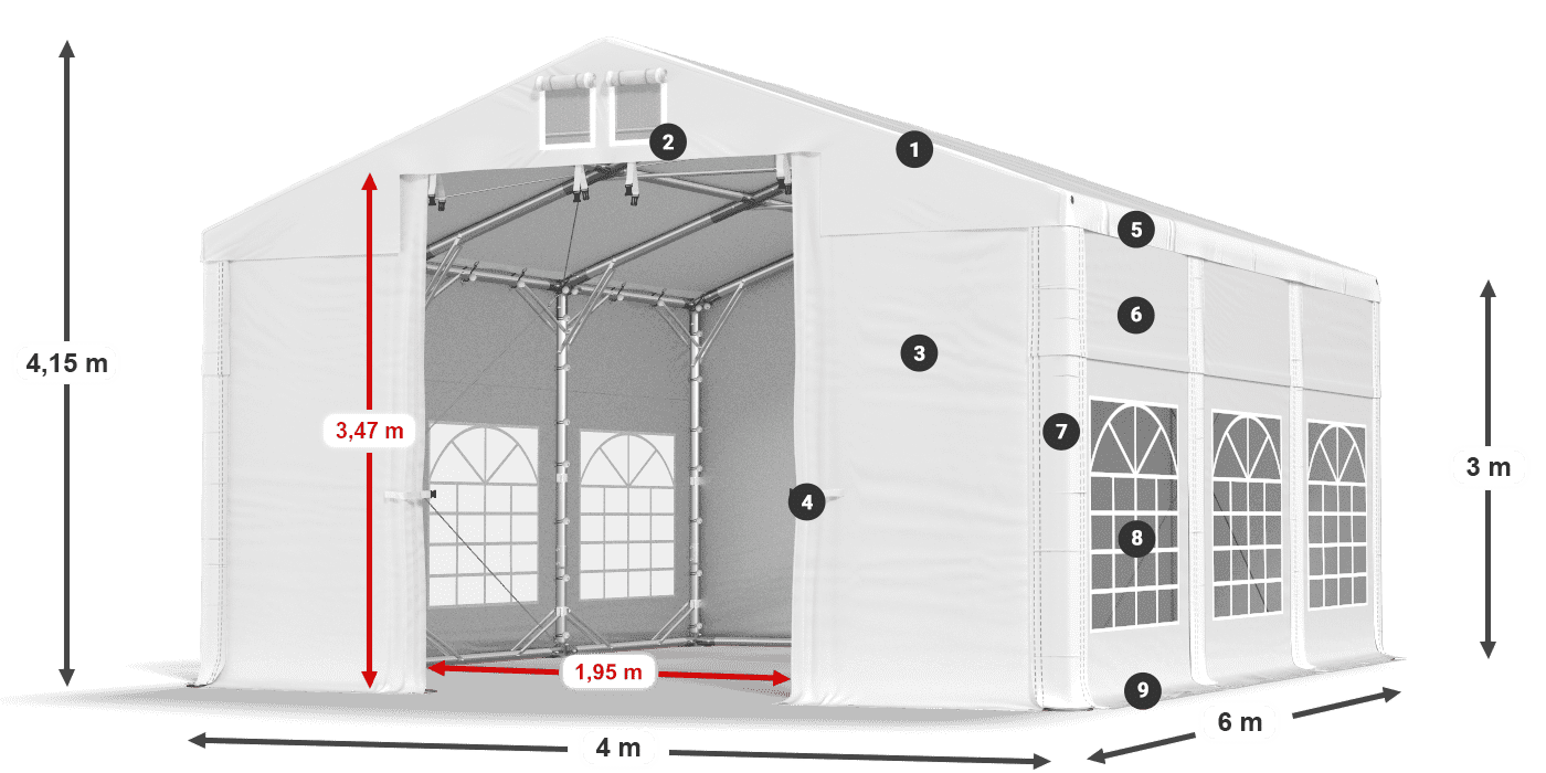 Střecha: FR 620 PVC Stěny: SD 500 PVC 3m legenda