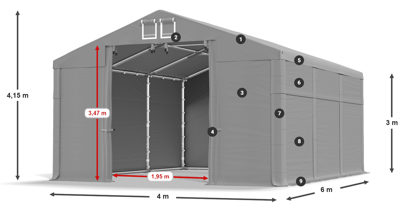 Střecha: FR 620 PVC Stěny: SD 500 PVC 3m legenda