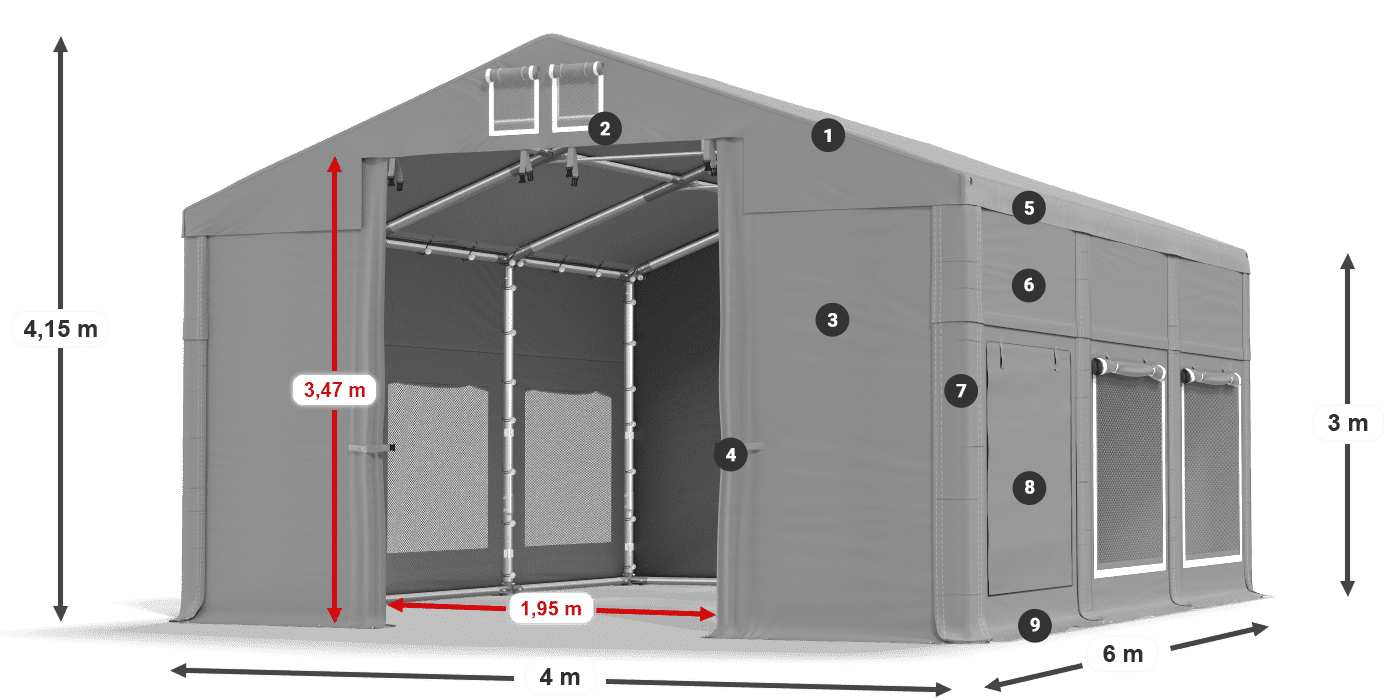 Střecha: FR 620 PVC Stěny: SD 500 PVC 3m legenda