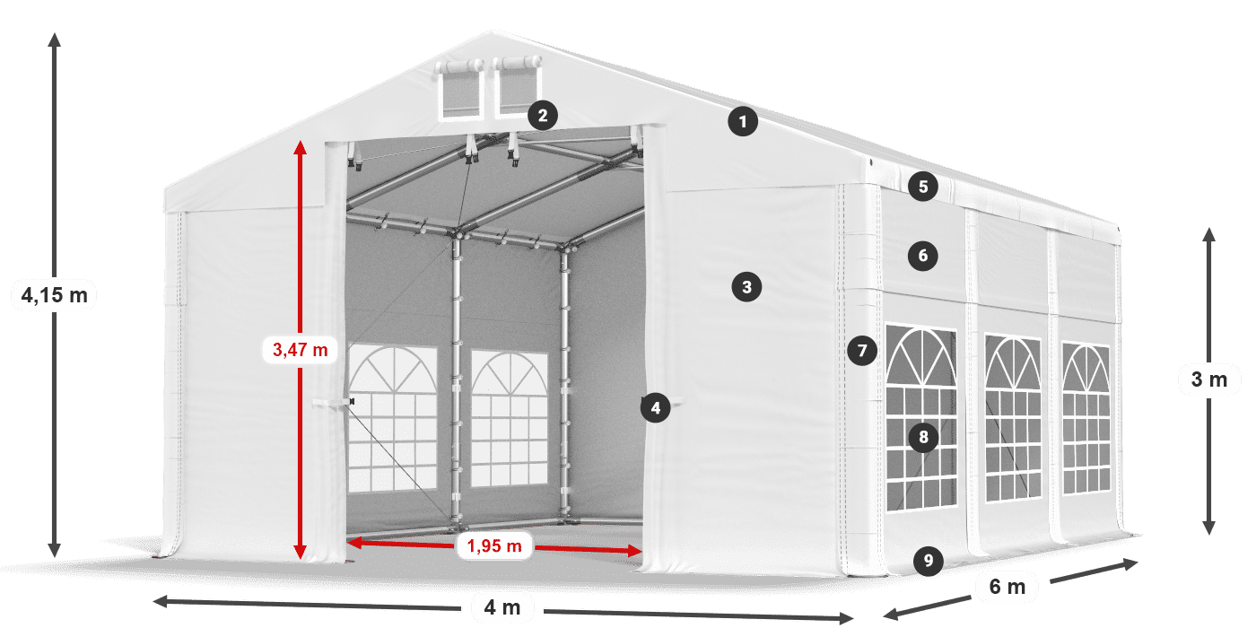 Střecha: FR 620 PVC Stěny: SD 500 PVC 3m legenda