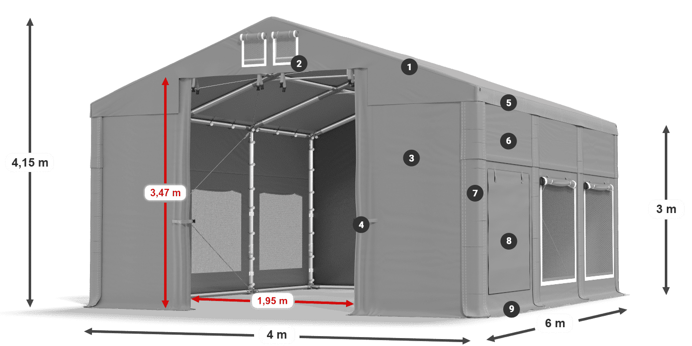 Střecha: FR 620 PVC Stěny: SD 500 PVC 3m legenda