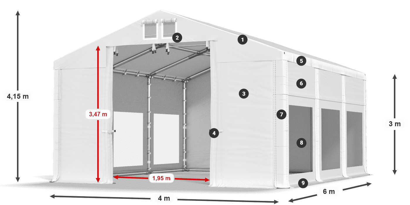 Střecha: MS 580 PVC Stěny: MS 580 PVC 3m legenda
