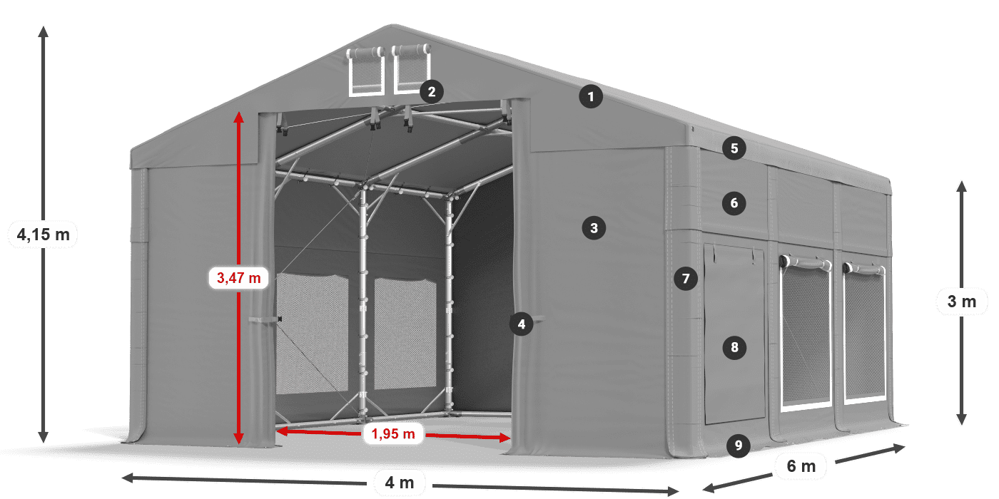 Střecha: MS 580 PVC Stěny: SD M 500 PVC 3m legenda