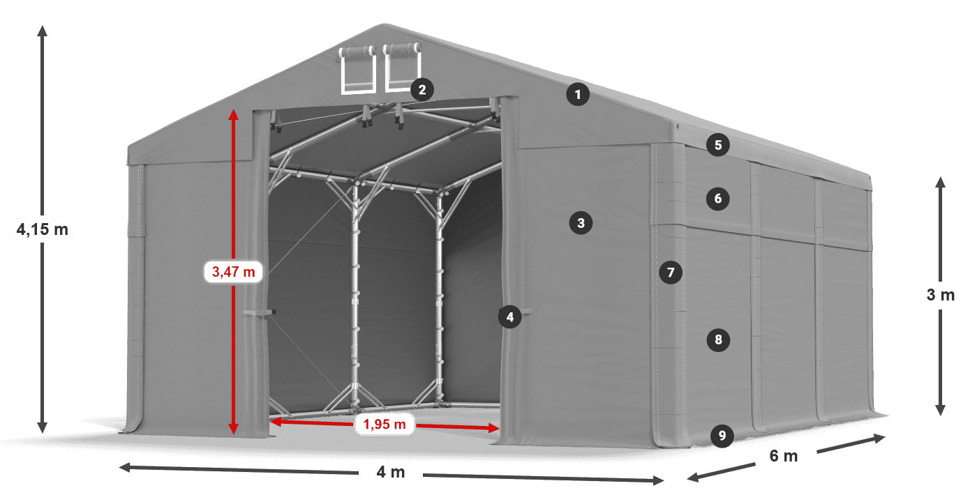 Střecha: MS 580 PVC Stěny: SD 500 PVC 3m legenda