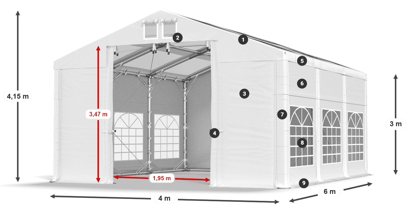Střecha: MS T 580 PVC Stěny: SD I 500 PVC 3m legenda