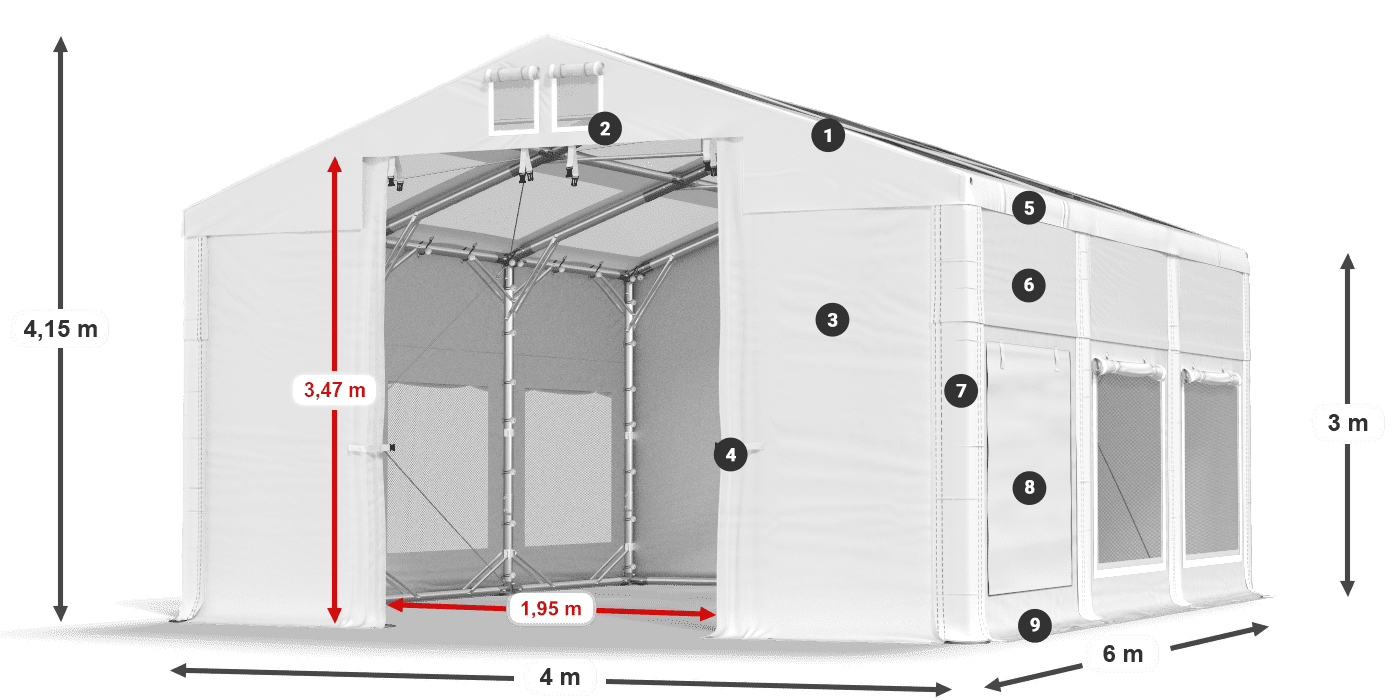 Střecha: MS T 580 PVC Stěny: SD M 500 PVC 3m legenda