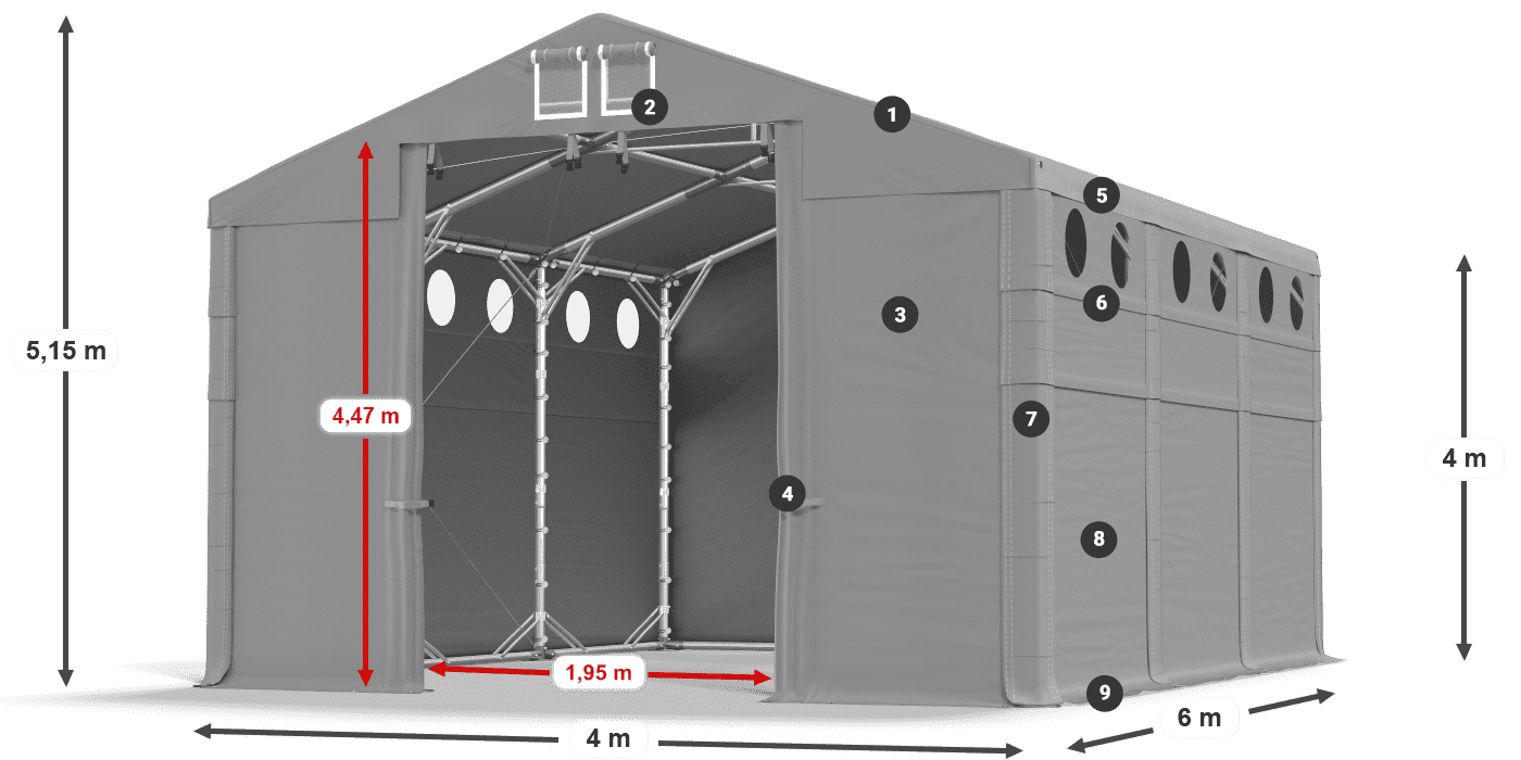Střecha: FR 620 PVC Stěny: SD O 500 PVC 4m legenda