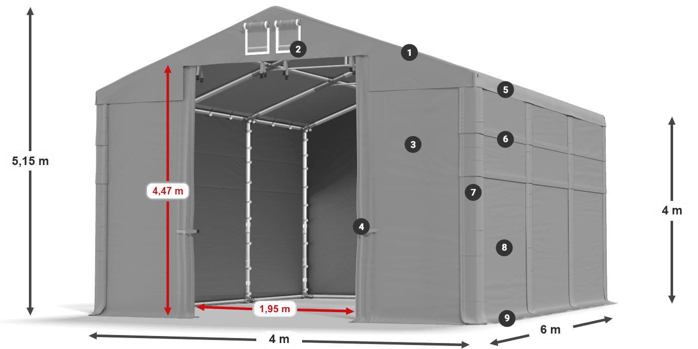Střecha: FR 620 PVC Stěny: SD 500 PVC 4m legenda