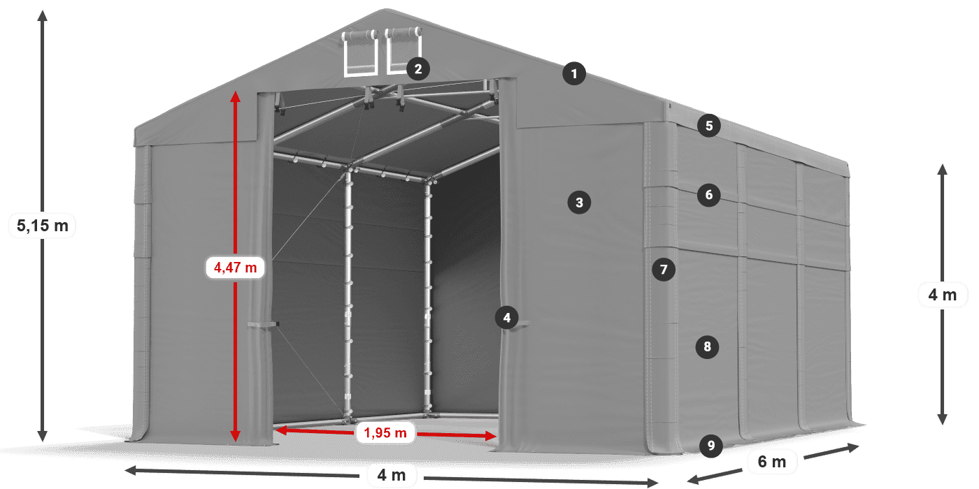 Střecha: FR 620 PVC Stěny: SD 500 PVC 4m legenda
