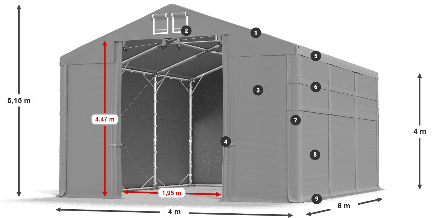 Střecha: MS 580 PVC Stěny: SD 500 PVC 4m legenda
