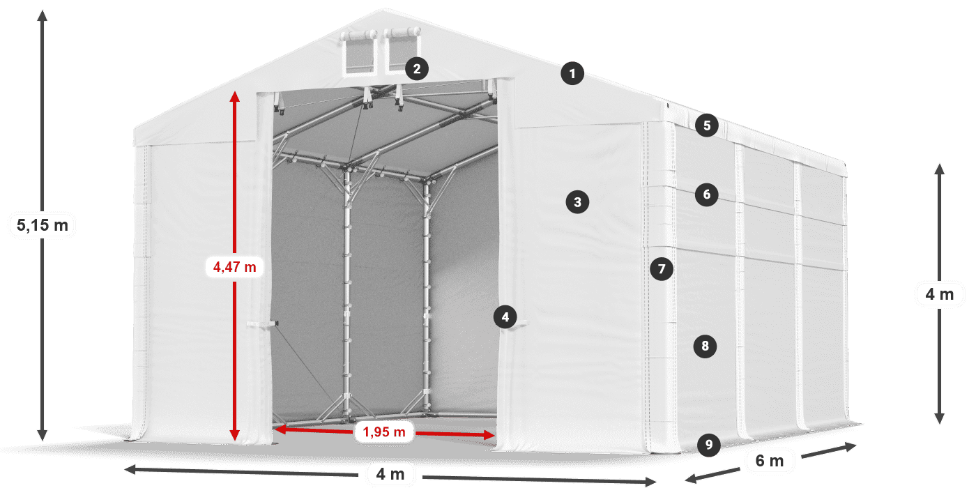Střecha: MS 580 PVC Stěny: SD 500 PVC 4m legenda