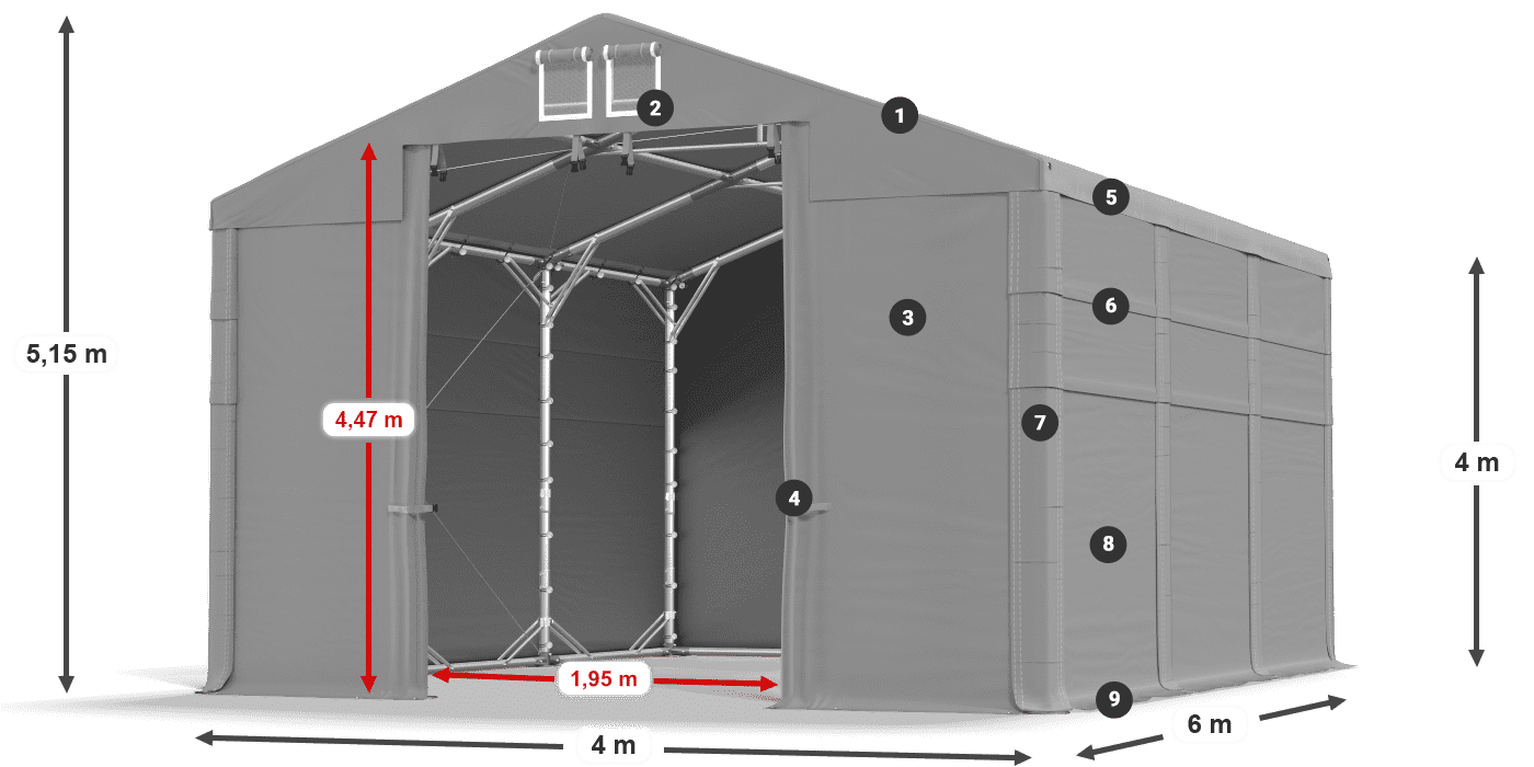 Střecha: MS 580 PVC Stěny: SD 500 PVC 4m legenda