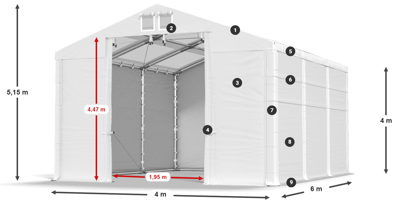 Střecha: MS T 580 PVC Stěny: SD 500 PVC 4m legenda