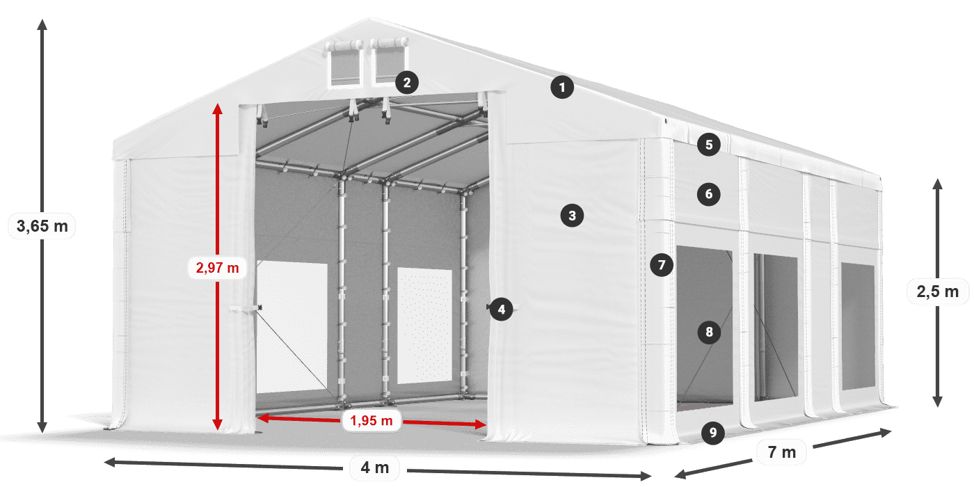 Střecha: MS 580 PVC Stěny: MS 580 PVC 2,5 m legenda