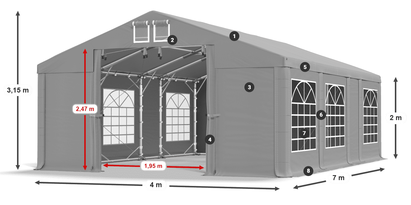 Střecha: FR 620 PVC Stěny: SD 500 PVC 2m legenda