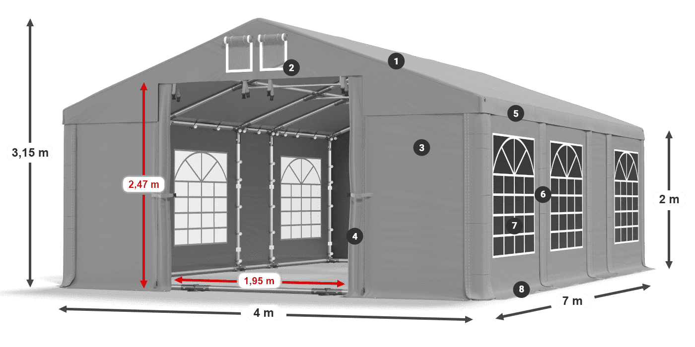 Střecha: FR 620 PVC Stěny: SD 500 PVC 2m legenda