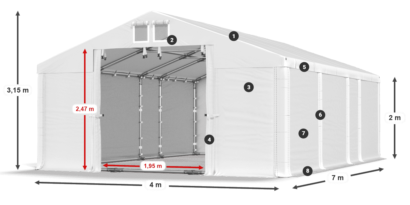 Střecha: MS 580 PVC Stěny: FR M 620 PVC 2m legenda