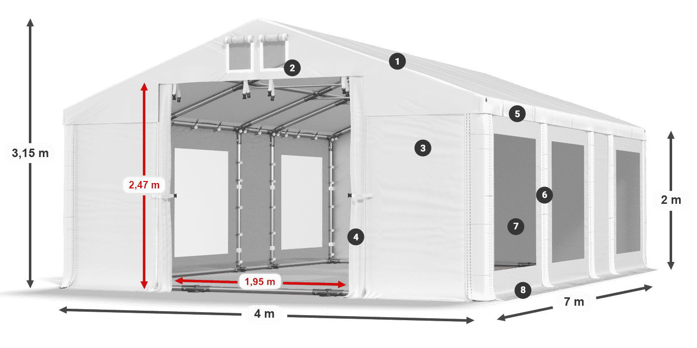 Střecha: MS 580 PVC Stěny: MS 580 PVC 2m legenda