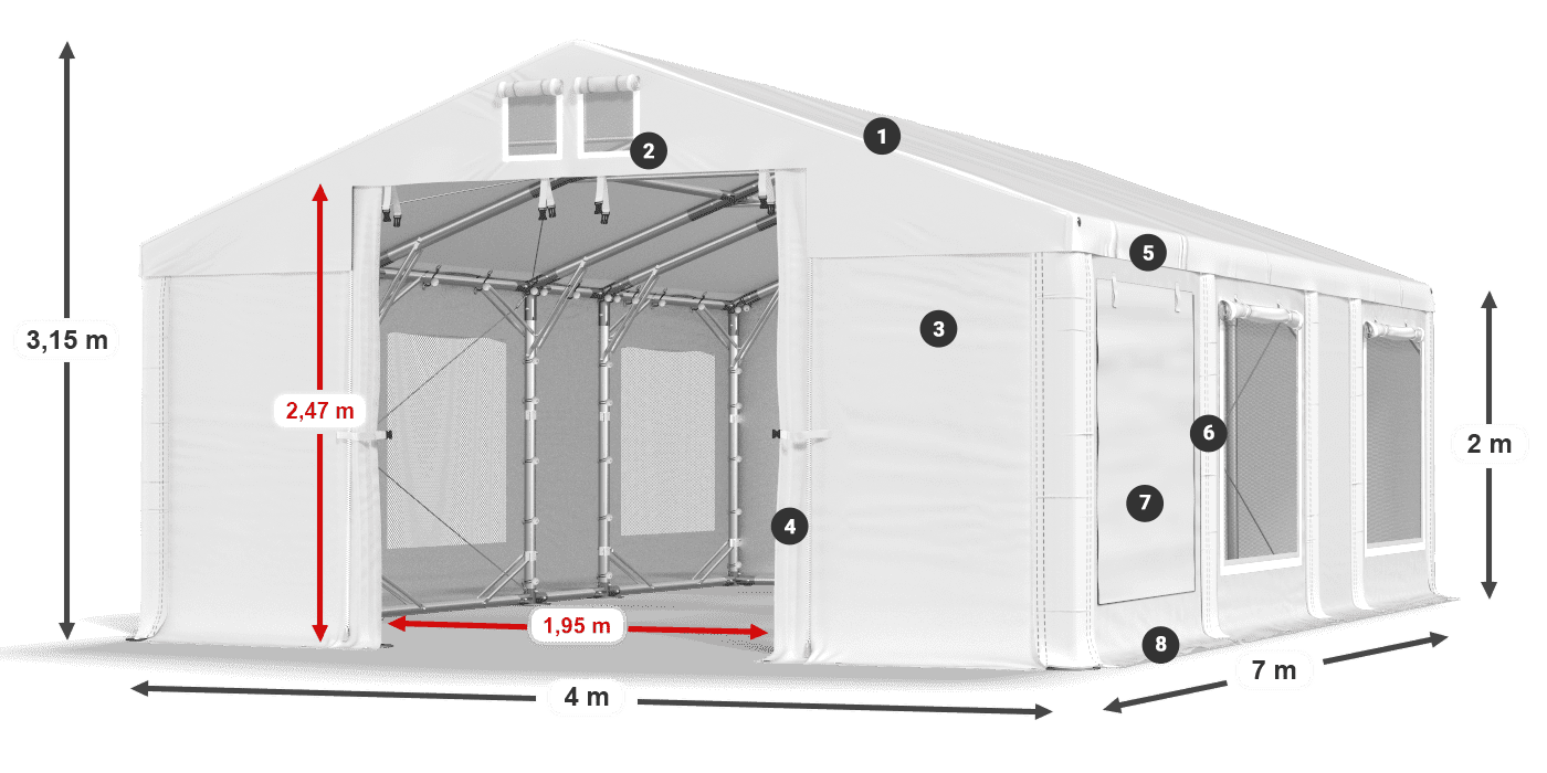 Střecha: MS 580 PVC Stěny: SD M 500 PVC 2m legenda