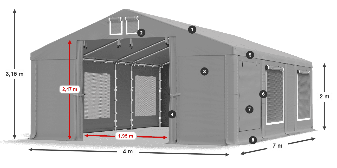 Střecha: MS 580 PVC Stěny: SD M 500 PVC 2m legenda