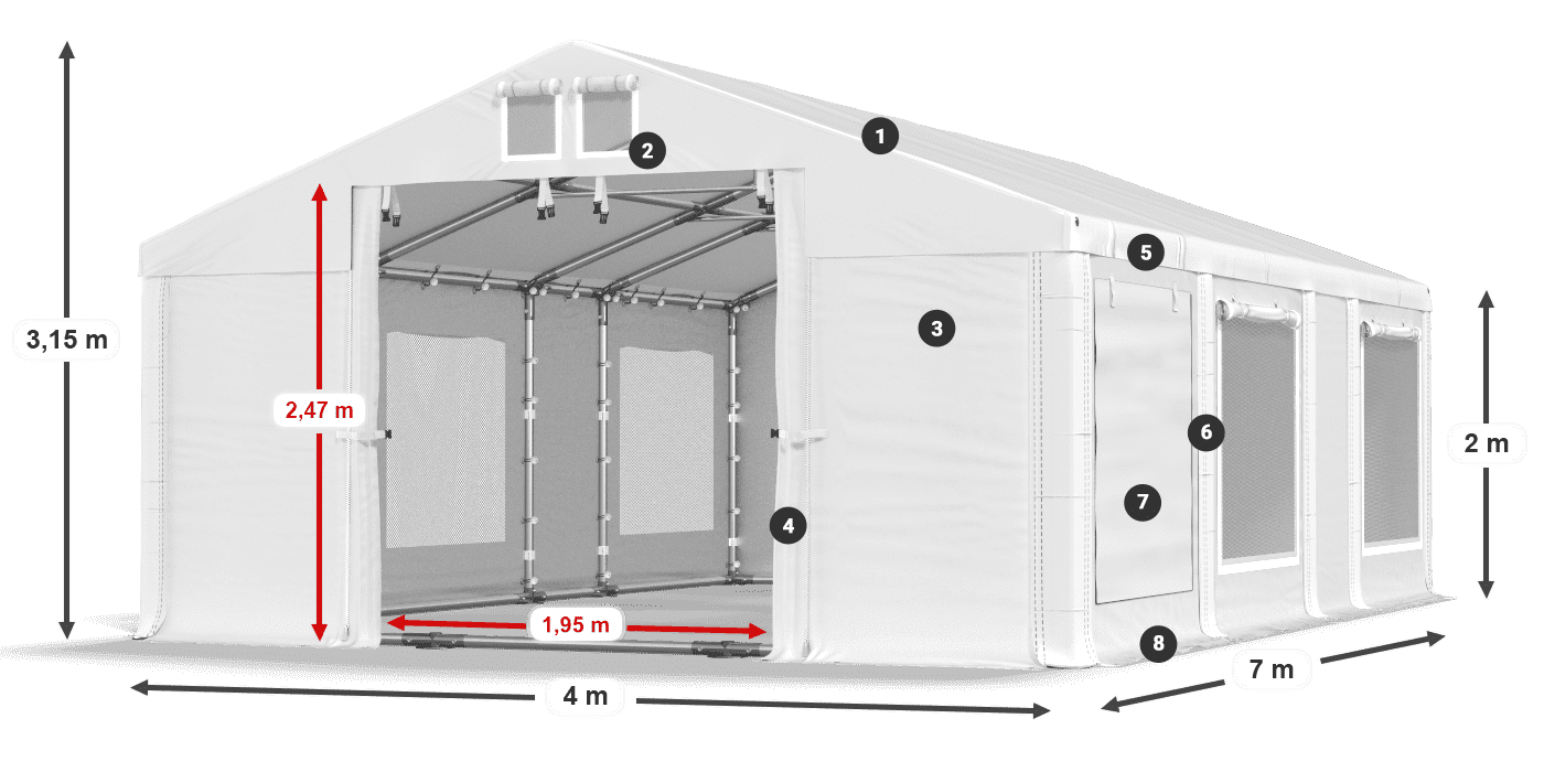 Střecha: MS 580 PVC Stěny: SD M 500 PVC 2m legenda